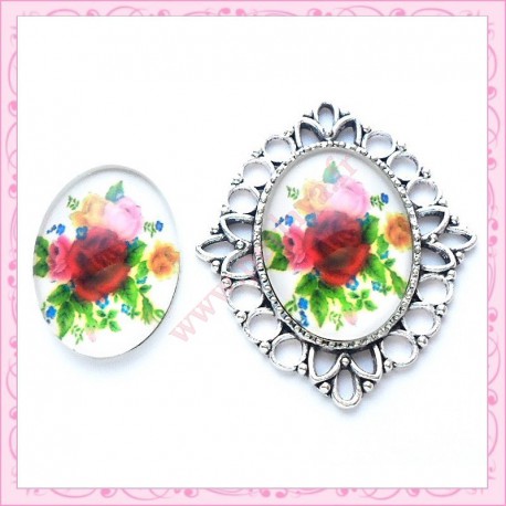 Cabochon en verre oval 30x20mm floral