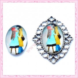 Cabochon en verre oval 18x25mm Demoiselle chic