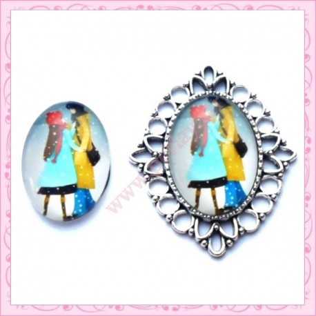 Cabochon en verre oval 18x25mm Demoiselle chic