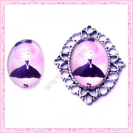 Cabochon en verre oval 18x25mm Demoiselle chic