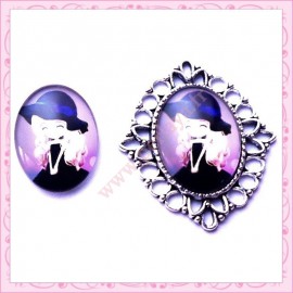 Cabochon en verre oval 18x25mm Demoiselle chic