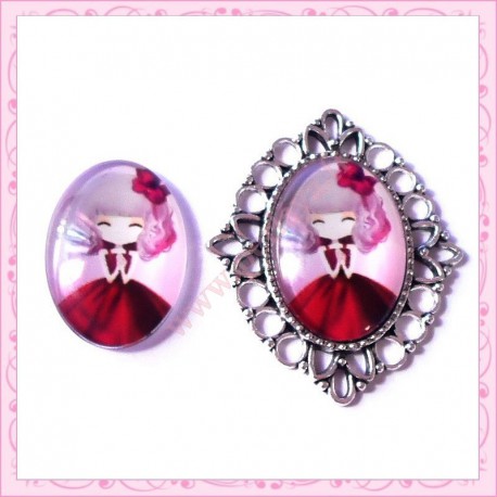 Cabochon en verre oval 18x25mm Demoiselle chic
