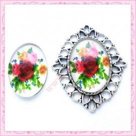 Cabochon en verre oval 18x25mm floral