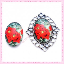 Cabochon en verre oval 18x25mm floral