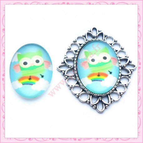 Cabochon en verre oval 18x25mm hibou