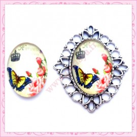 Cabochon en verre oval 18x25mm papillon
