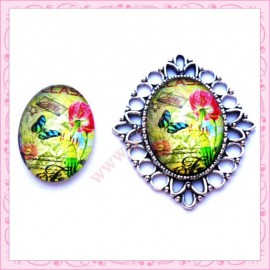 Cabochon en verre oval 18x25mm papillon