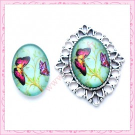 Cabochon en verre oval 18x25mm papillon