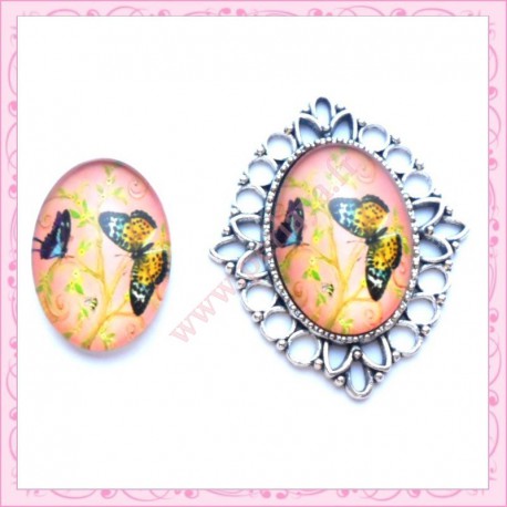 Cabochon en verre oval 18x25mm papillon