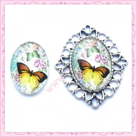 Cabochon en verre oval 18x25mm papillon
