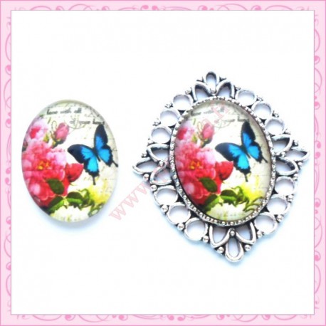 Cabochon en verre oval 18x25mm papillon