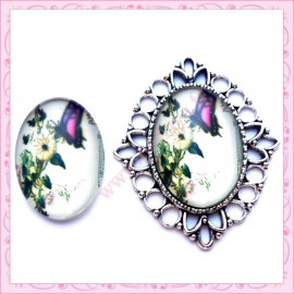 Cabochon en verre oval 18x25mm papillon