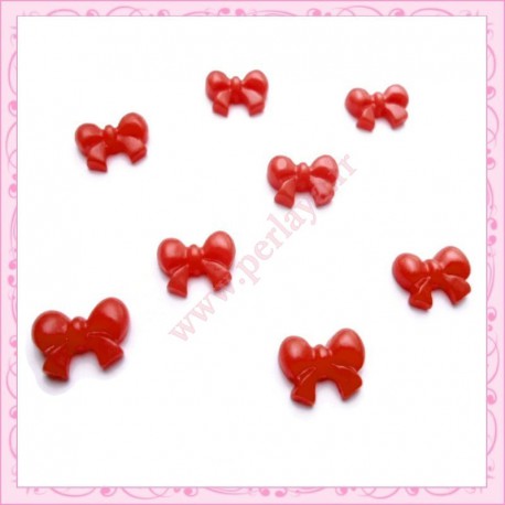  10 cabochons en résine noeud rouge 1,5cm