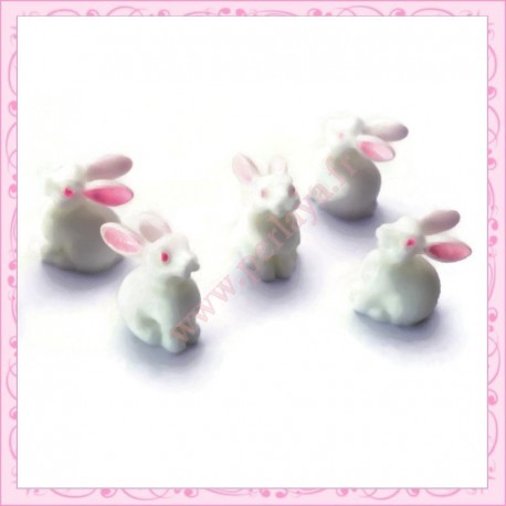  3 cabochons lapin blanc en résine 1,5cm