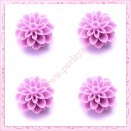  10 cabochons en résine fleurs dahlia 16mm violet