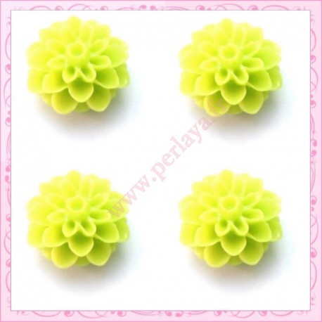  10 cabochons en résine fleurs dahlia 16mm vert