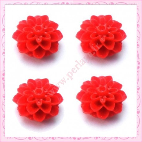  10 cabochons en résine fleurs dahlia 16mm rouge