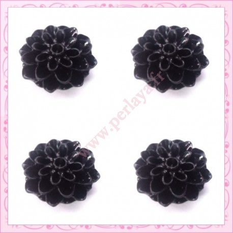  10 cabochons en résine fleurs dahlia 16mm noir