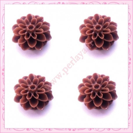  10 cabochons en résine fleurs dahlia 16mm marron
