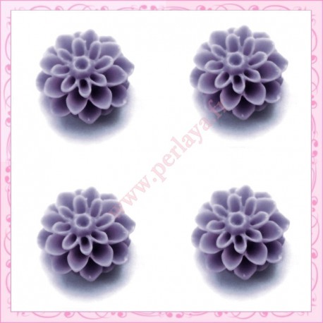  10 cabochons en résine fleur dalhia 16mm gris