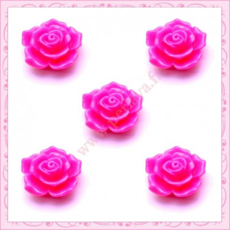 5 cabochons en forme de rose 16mm rose fushia
