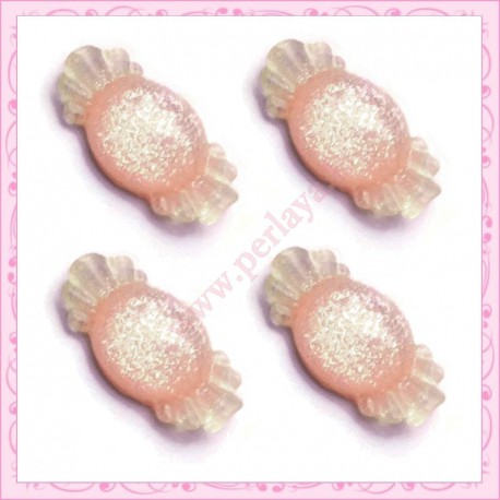5 cabochons bonbons en résine couleur pêche 17mm