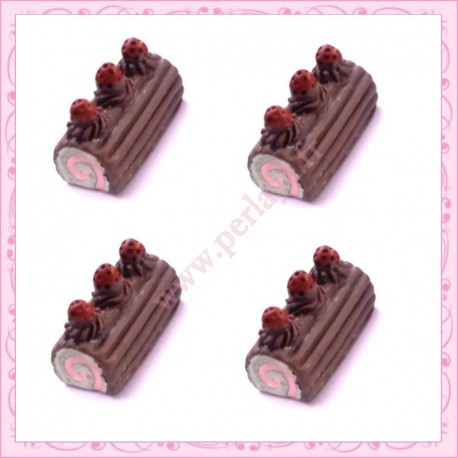  3 cabochons en résine bûche au chocolat 2cm