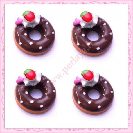  3 cabochons en résine donuts au chocolat 11,8cm