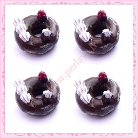  3 cabochons en résine donuts chocolat
