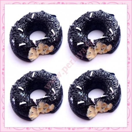  3 cabochons en résine donuts chocolat 1,6cm