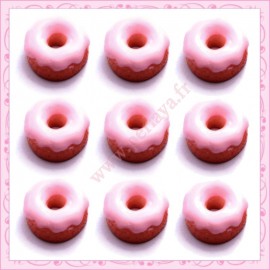  3 cabochons en résine donuts rose 1,4cm
