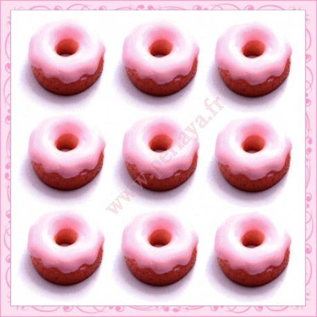  3 cabochons en résine donuts rose 1,4cm