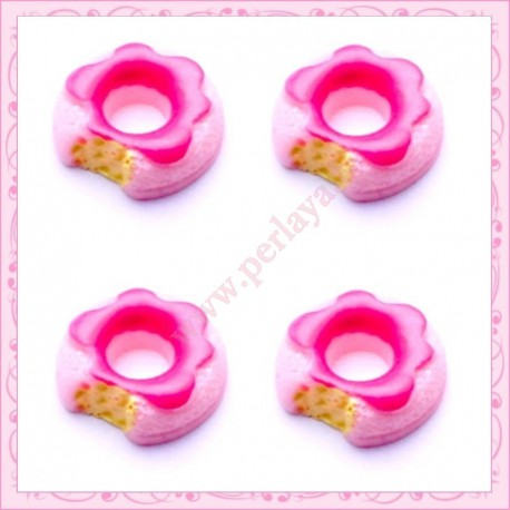  3 cabochons en résine donuts rose 1,7cm
