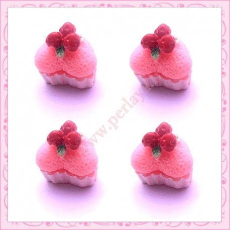  3 cabochons en résine cupcake coeur rose 1,5cm