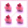  3 cabochons en résine cupcake coeur rose 1,5cm