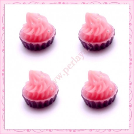  3 cabochons en résine cupcake à la crème rose 1,5cm