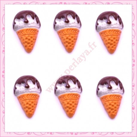  3 cabochons en résine glace cornet au chocolat 1,8cm