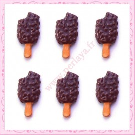  3 cabochons en résine glace esquimau au chocolat 2,2cm