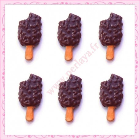  3 cabochons en résine glace esquimau au chocolat 2,2cm