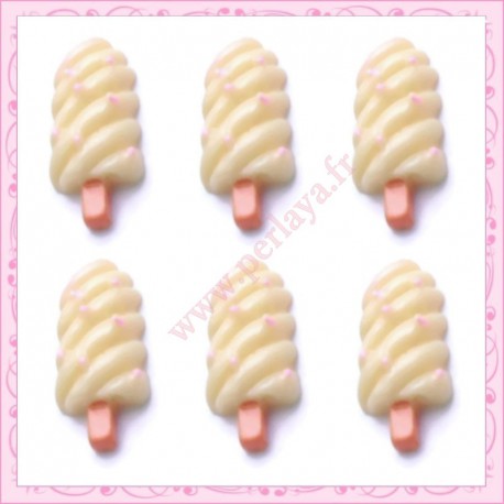  3 cabochons en résine glace esquimau fraise - vanille 2,1cm
