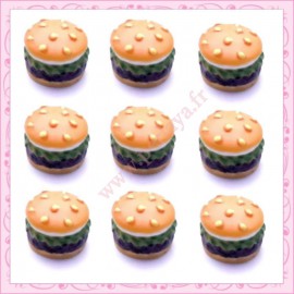 Lot de 3 cabochons en résine hamburger 1,2cm