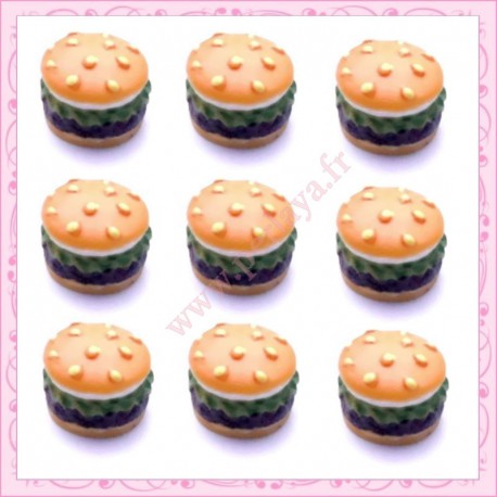 Lot de 3 cabochons en résine hamburger 1,2cm