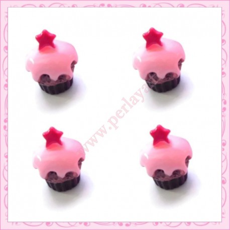  3 cabochons en résine cupcake chocolat fraise 1,7cm