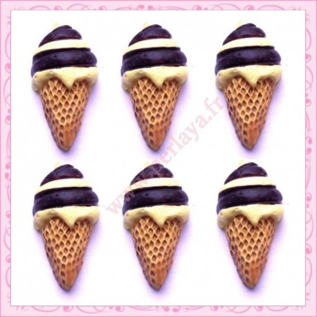  3 cabochons glace vanille chocolat en résine 2,4cm