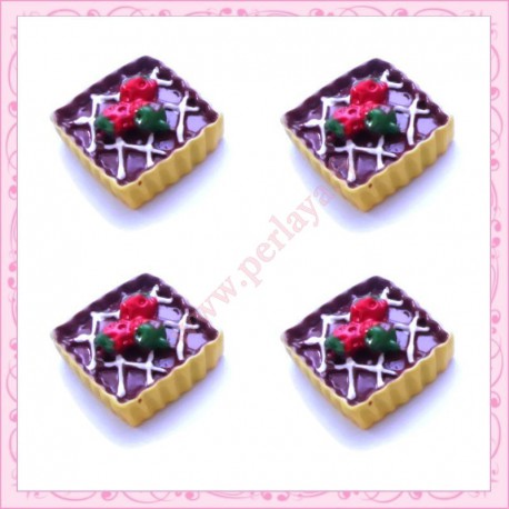  3 cabochons tartelette au chocolat en résine 1,8cm