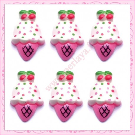  5 cabochons en résine glace rose 2,4cm