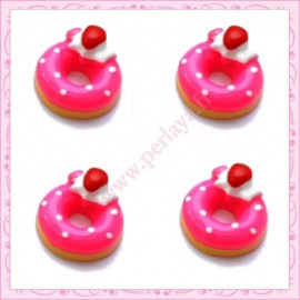  3 cabochons en résine donuts à&nbsp;la fraise