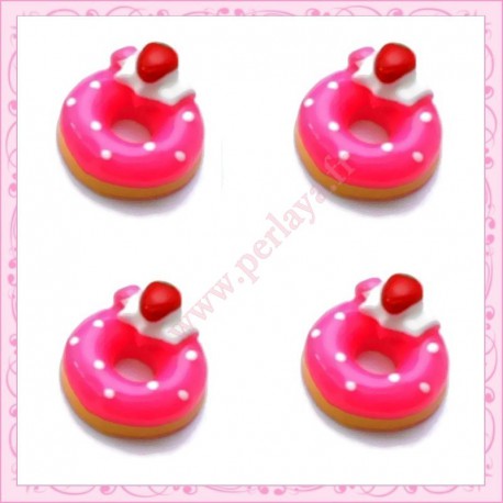  3 cabochons en résine donuts à&nbsp;la fraise