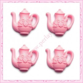  3 cabochons théière rose en résine 2,3cm