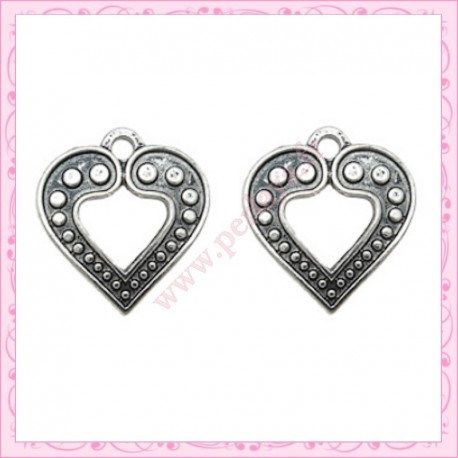  15 breloques coeur en métal argentées 1.7cm